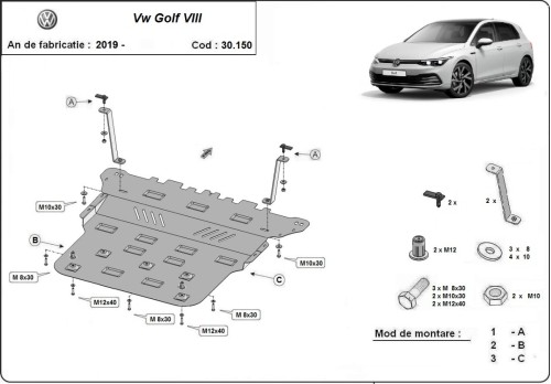 Oceľový kryt motora VW Golf 7 - Automatická prevodovka (2019-2026)