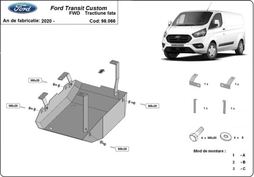 Oceľový kryt AdBlue Ford Transit Custom (2020-2023)